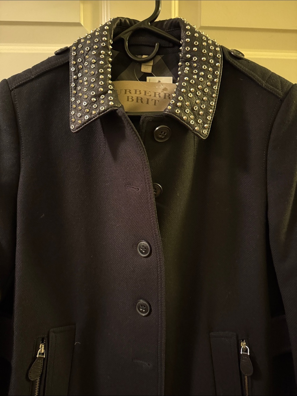 Burberry Brit Black Studded-Collar Pea Coat